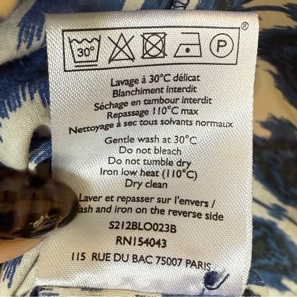 Sezane Blue White Black Button Front Ruffle Boby Blouse Size Medium - Picture 8 of 9